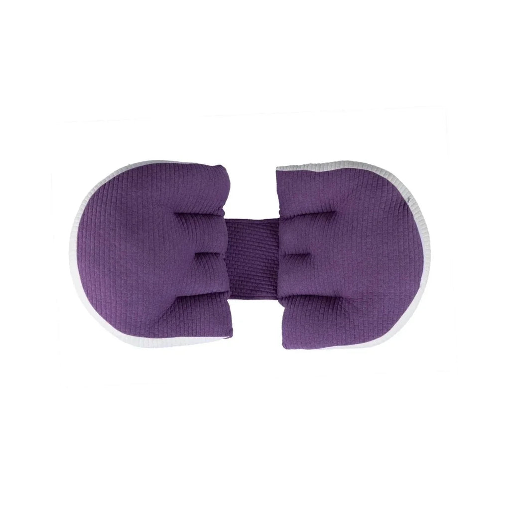 Purple U-shaped maternity support pillow with center support band