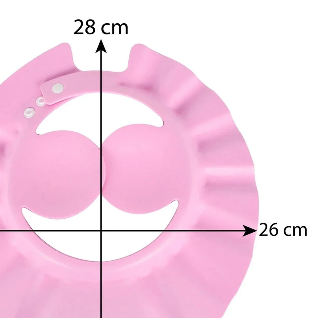 Pink baby bath cap, about 28 cm tall and 26 cm wide