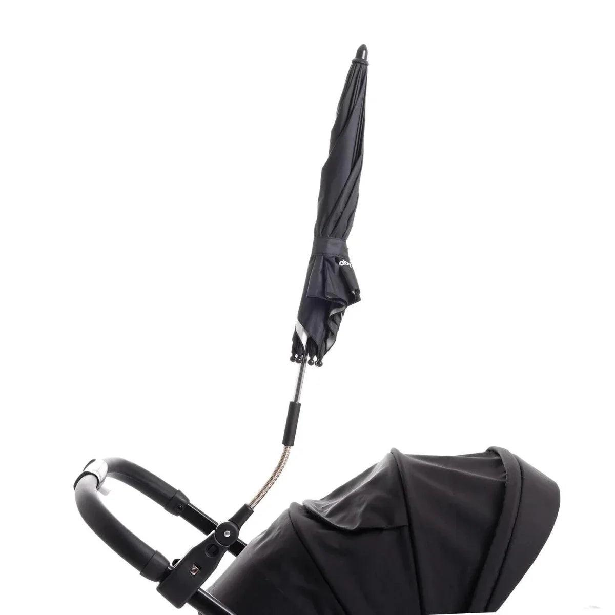 Black folded stroller canopy and parasol umbrella with fabric cover