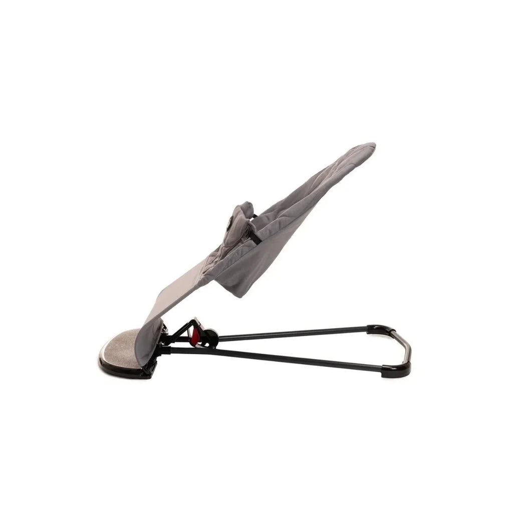 Grey baby bouncer rocker frame with padded seat and black support bars