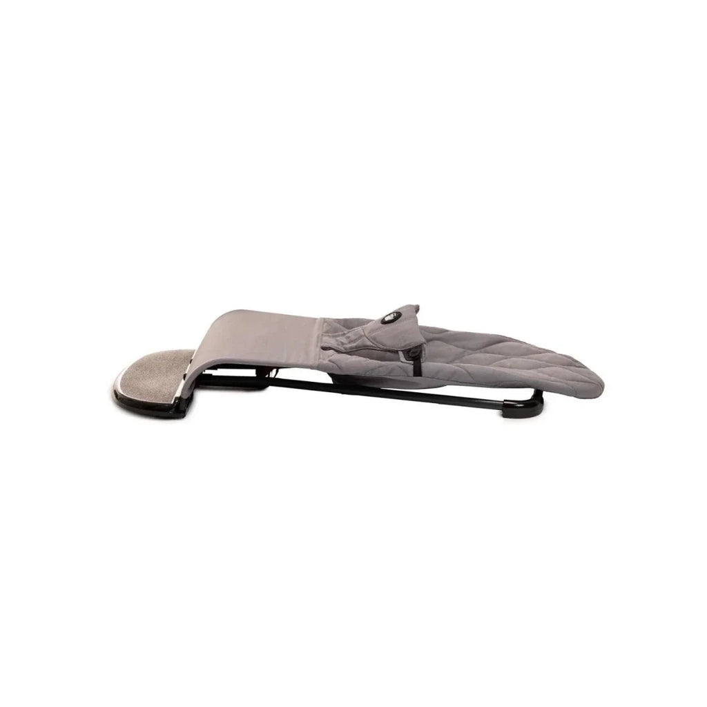 Grey baby bouncer rocker with footrest and padded backrest
