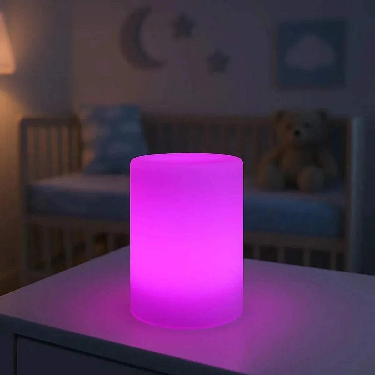 RGB cylinder lamp emitting purple light