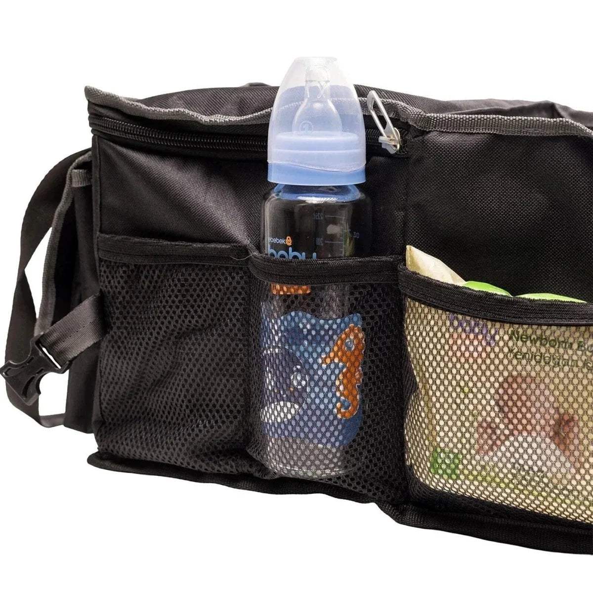 baby plus thermal organizer bag with multiple internal mesh pockets and bottle holder