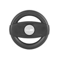 Stroller steering wheel with dark gray rim and round center badge, for baby plus stroller