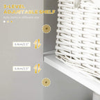 Interior side view showing adjustable shelf inside white slim bathroom cabinet