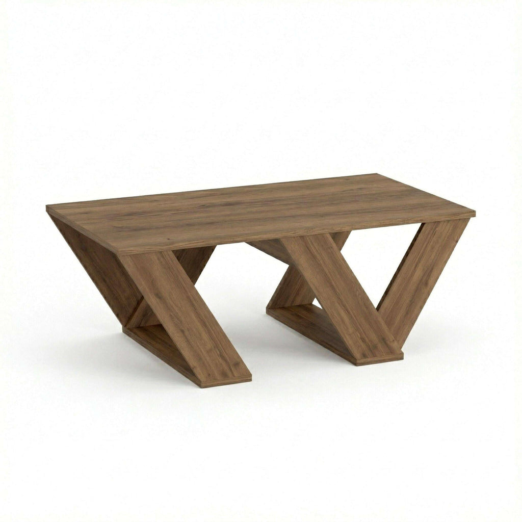 Dark oak multipurpose coffee table with geometric X-leg base
