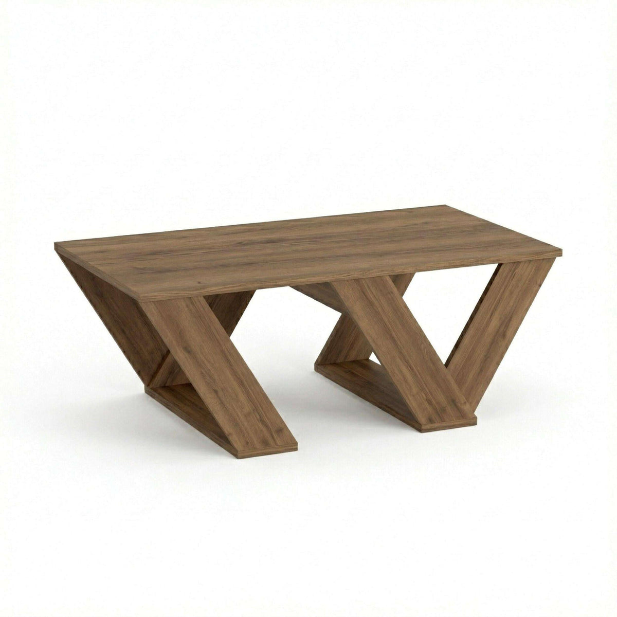 Dark oak multipurpose coffee table with geometric X-leg base