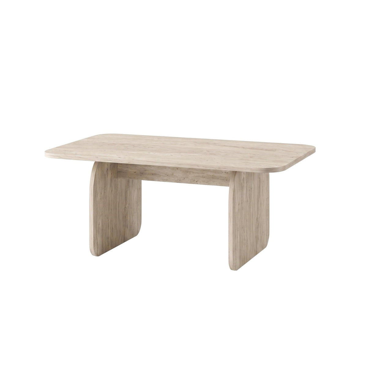 Travertine coffee table with rounded rectangular top and tapered legs