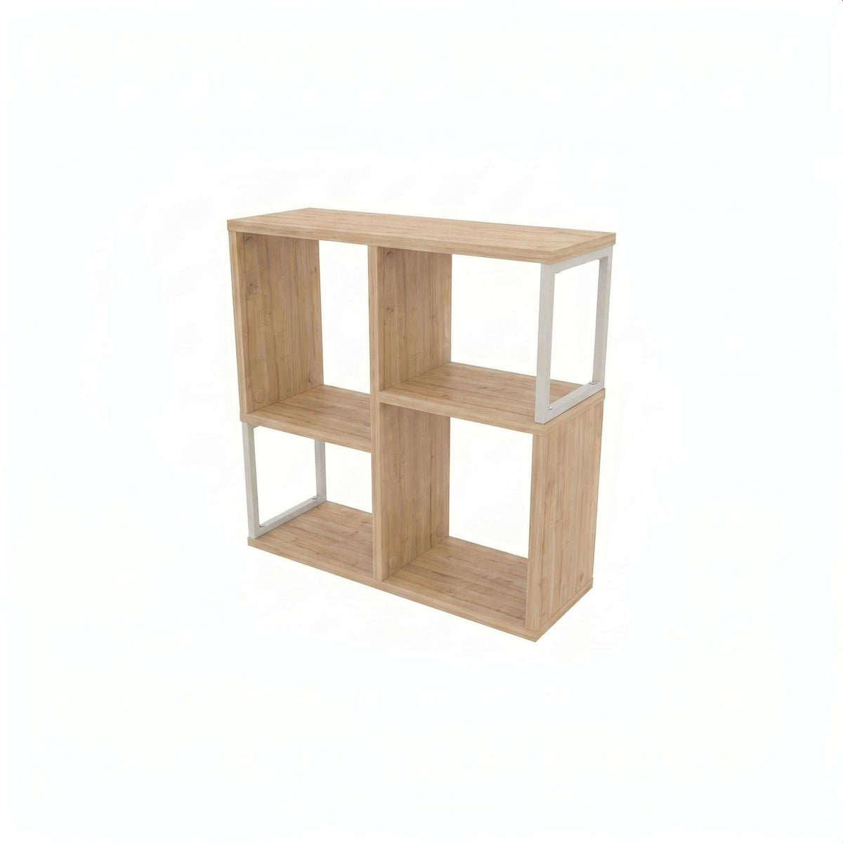 Light wood mini bookcase side table with open cubbies and square legs