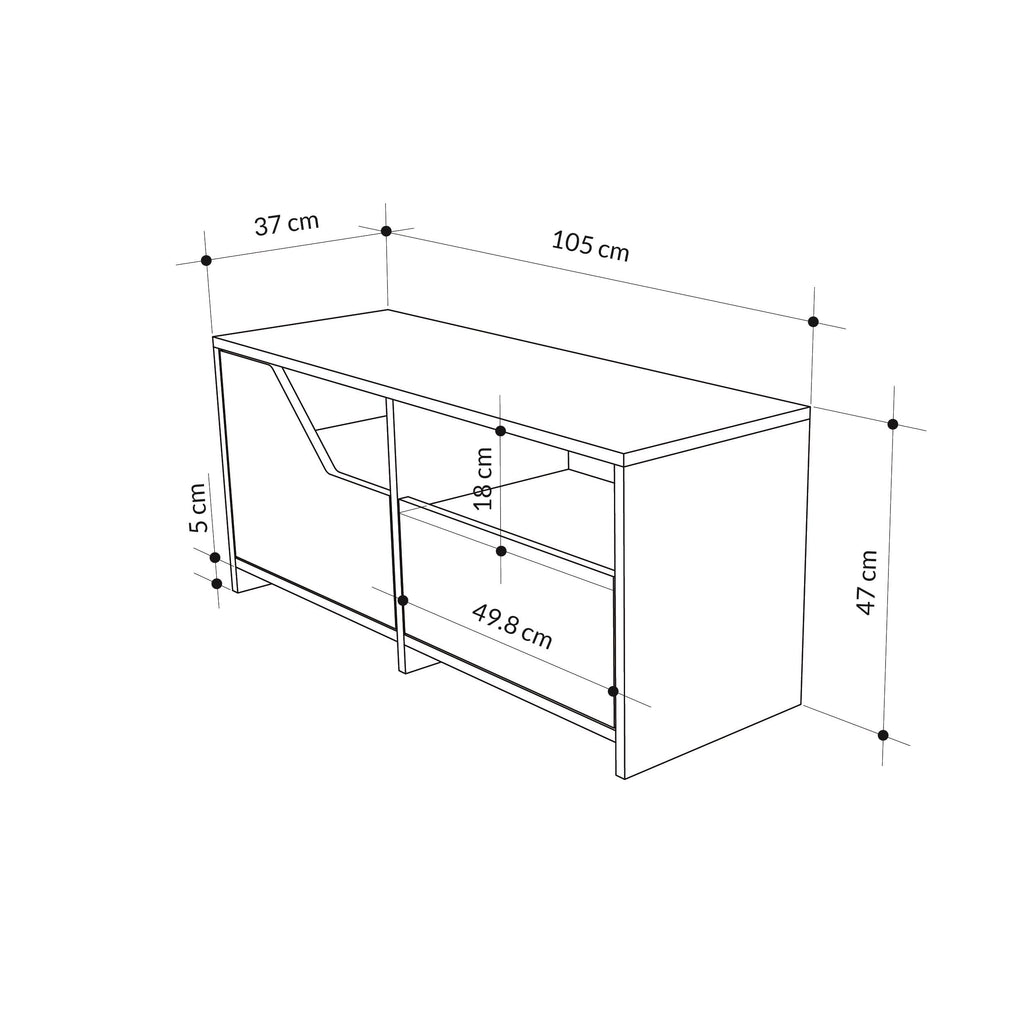 Shoe rack storage dimensions diagram, 37 x 105 x 47 cm