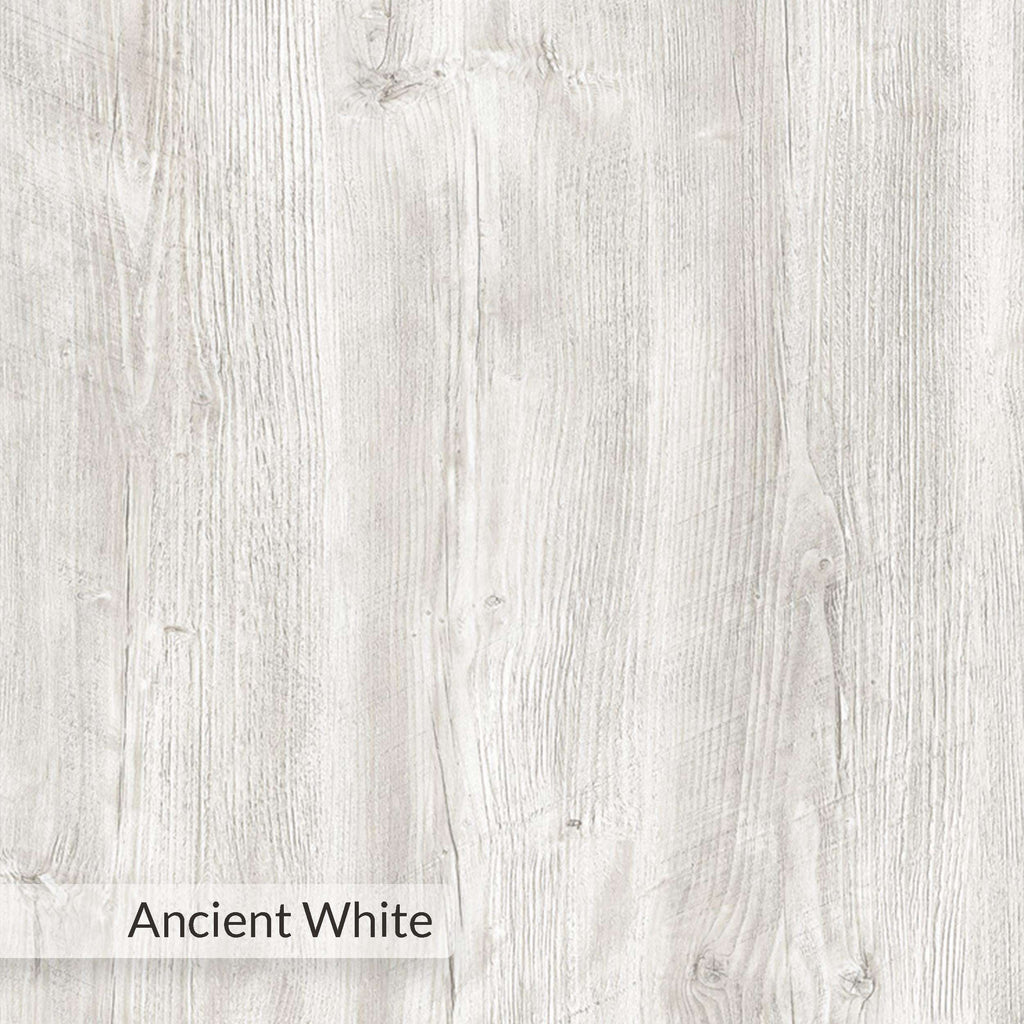 Ancient White shoe storage bench finish sample with woodgrain texture