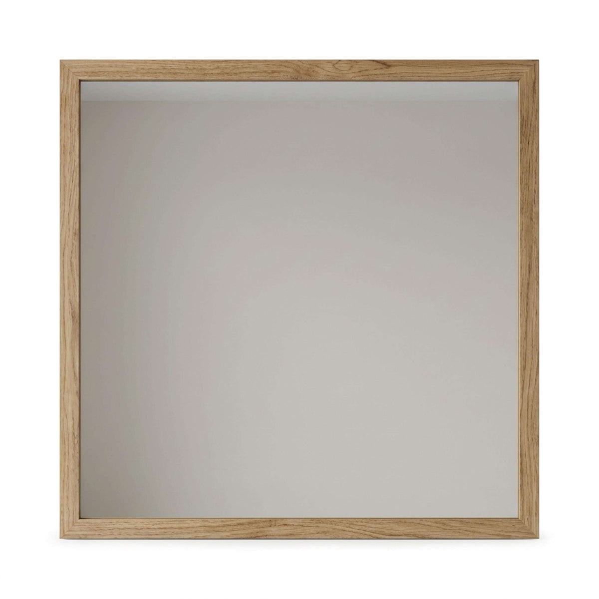 Square wall mirror with whiskey oak wood frame and clear reflective glass