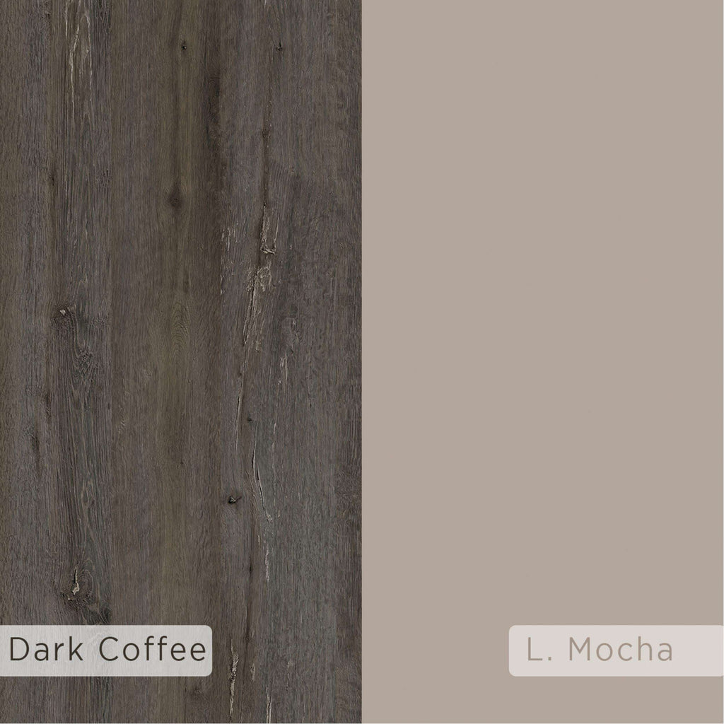 Dark coffee wood-grain finish cabinet panel close-up