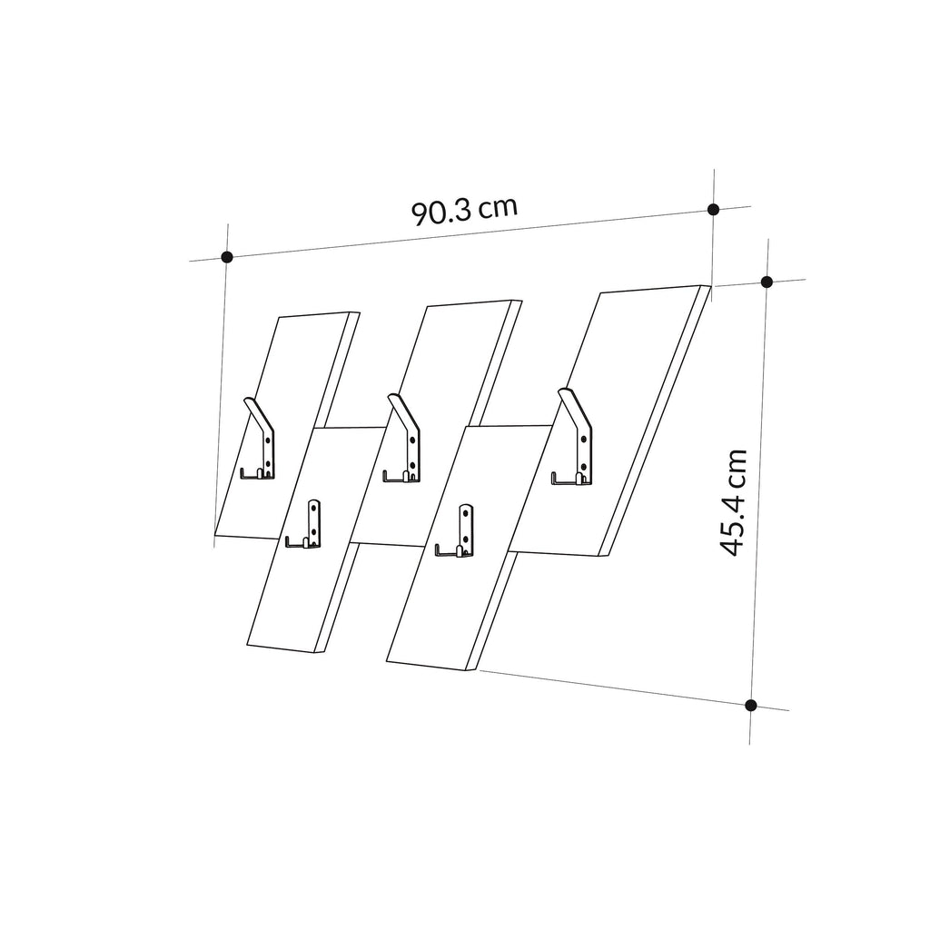 Wall-mounted coat hanger dimensions: 90.3 cm wide and 45.4 cm high