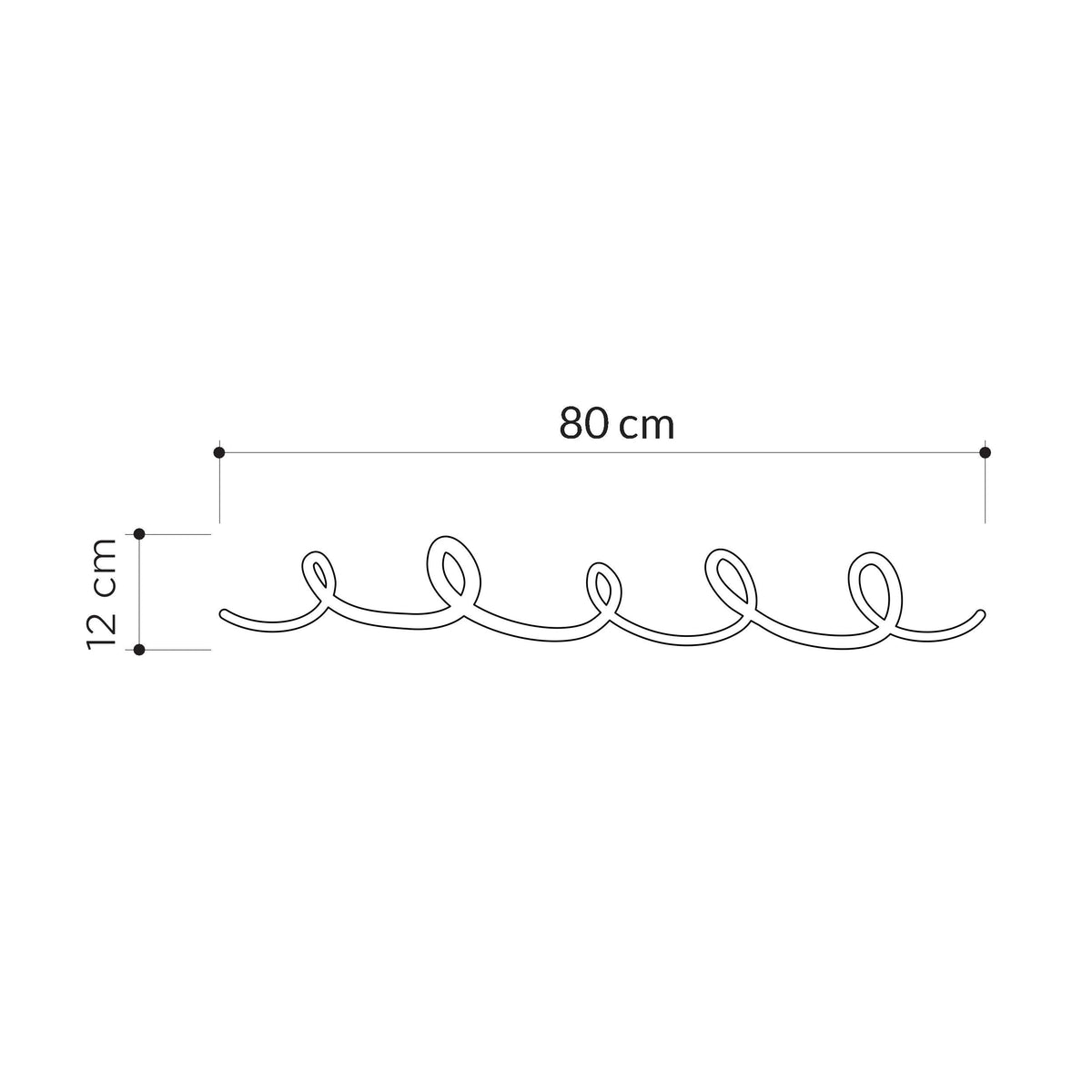 Metal script hanger dimensions: 80 cm wide, 12 cm high