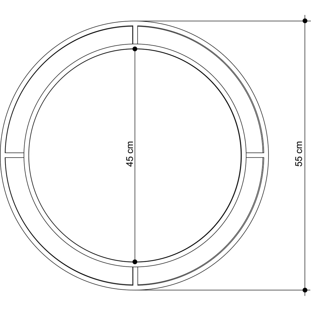 Round mirror with double-arched frame design, black outline, 45 cm diameter