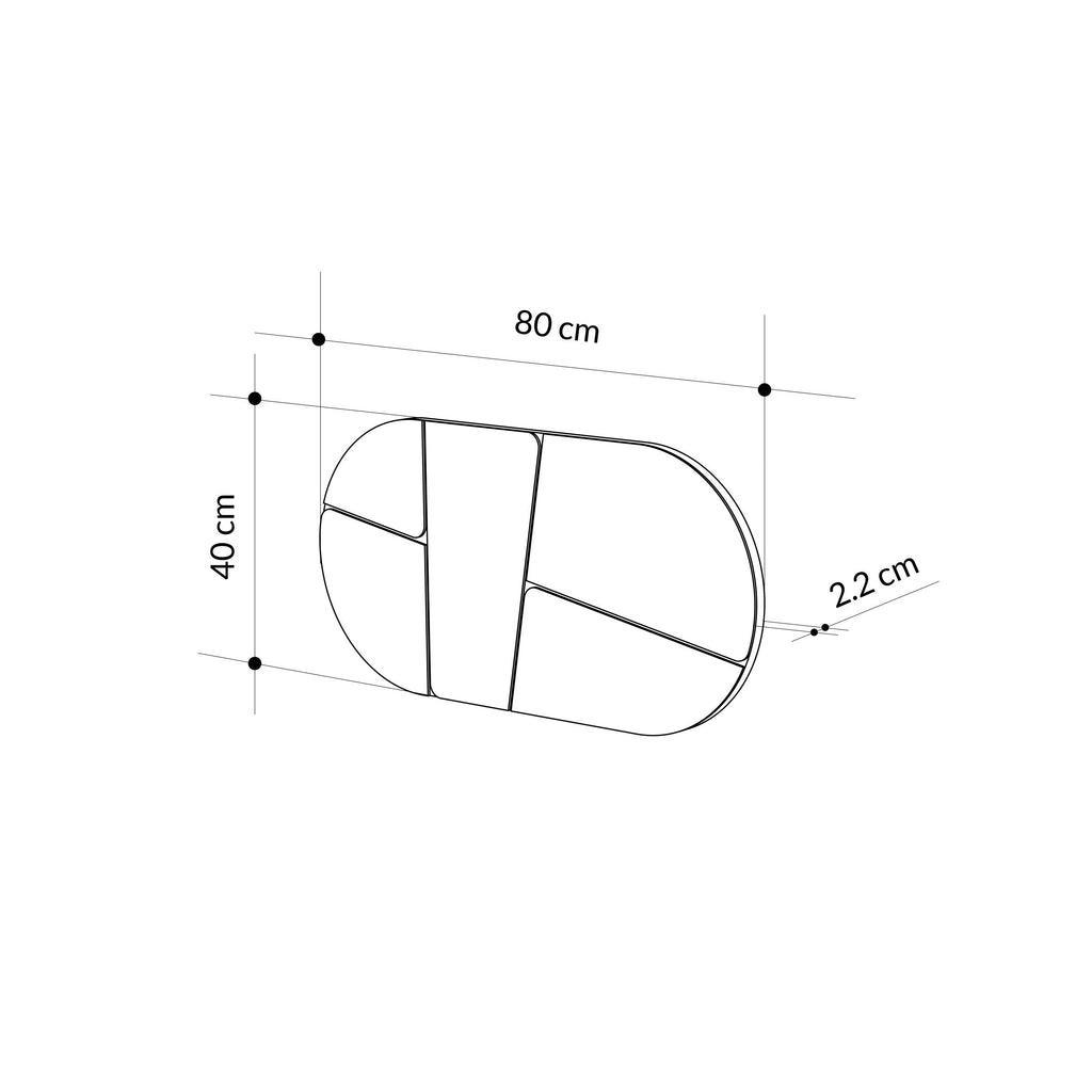 White rounded wall mirror size: 80 cm x 40 cm, 2.2 cm frame depth.