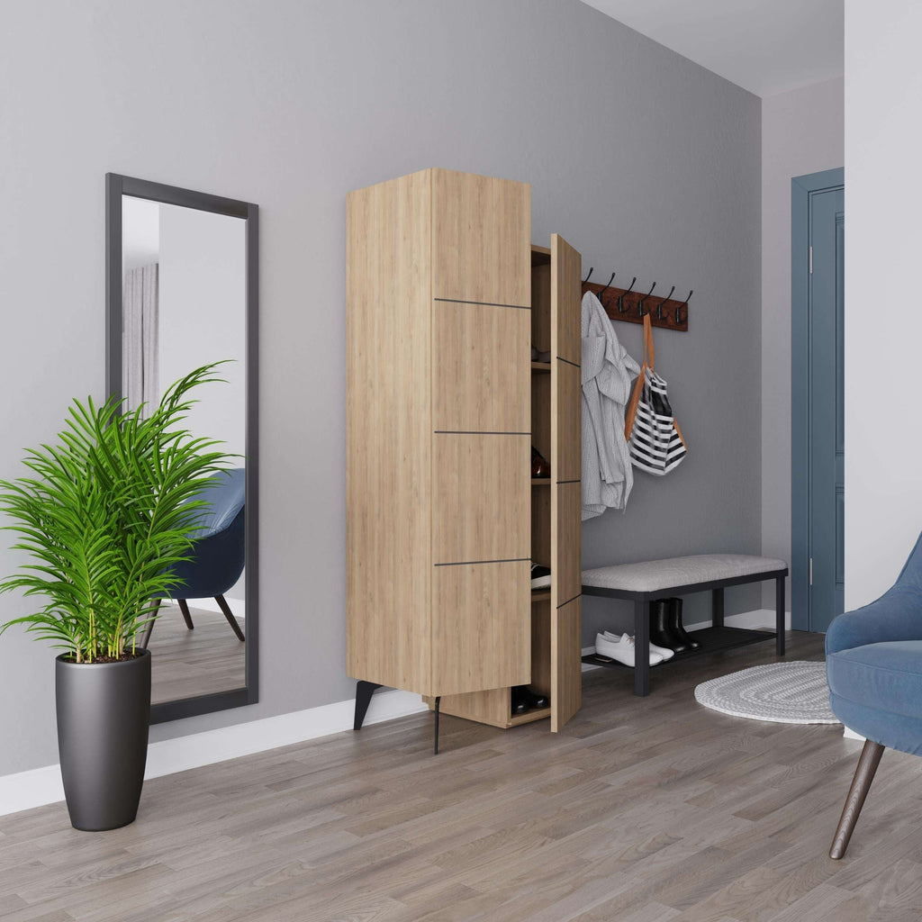 Oak multipurpose cabinet with open shelving and 3 adjustable divider shelves