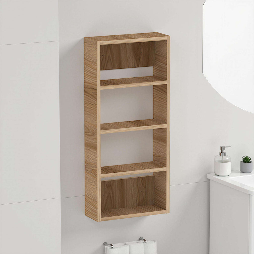 Wall-mounted multipurpose cabinet in dark oak effect with four open shelves