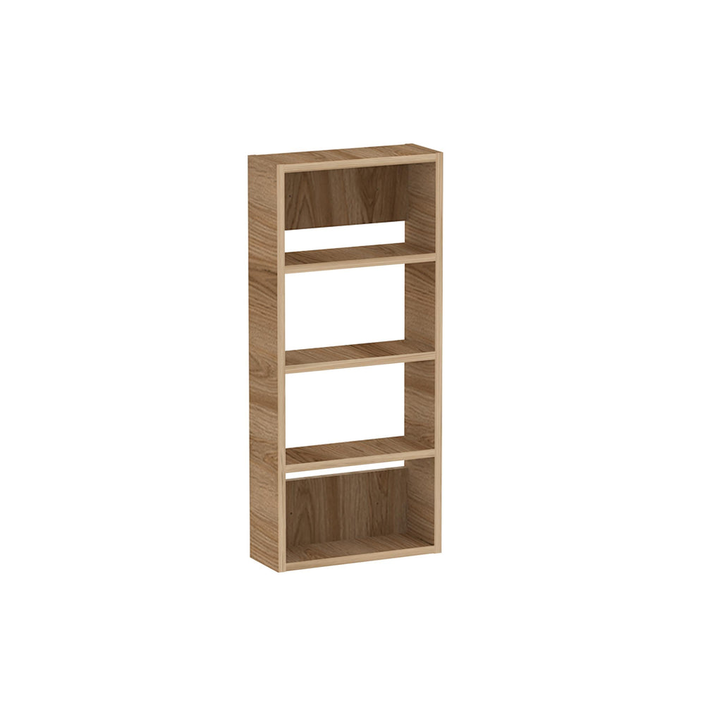 Wall-mounted cabinet in dark wood finish with four open shelves