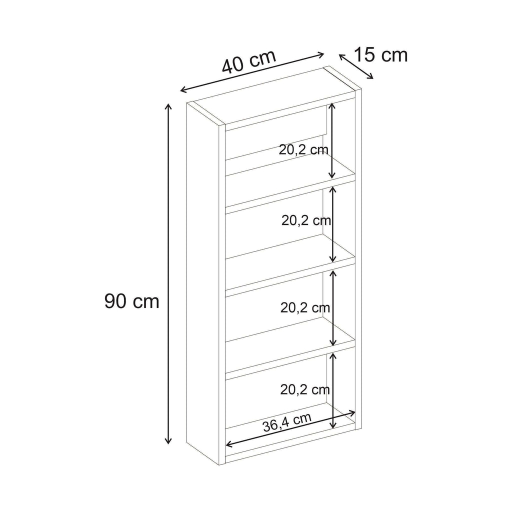 Wall-mounted cabinet dimensions diagram: 90 cm tall, 40 cm wide, 15 cm deep