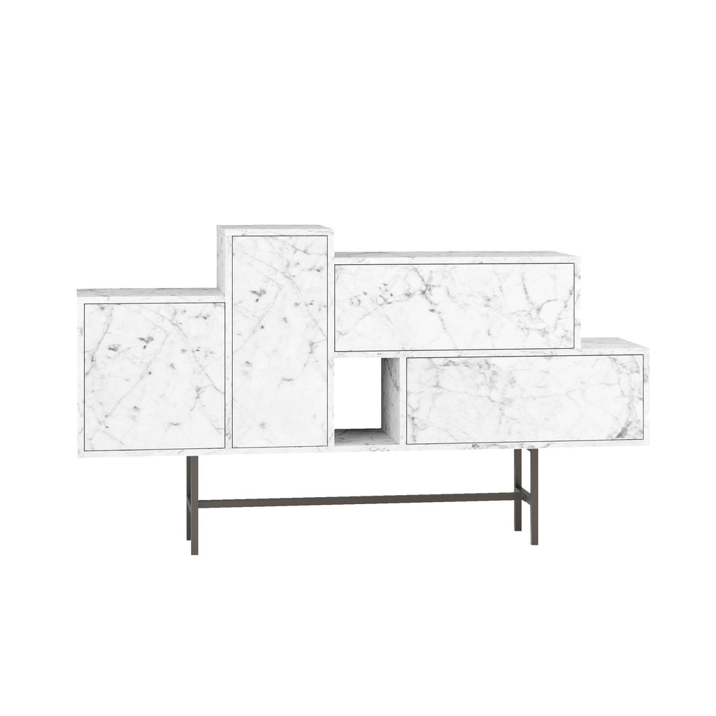 Hermes console sideboard showing side panels, drawers, and open compartment