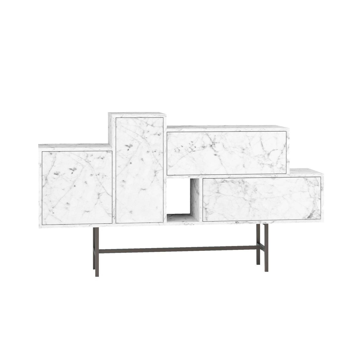 Hermes console sideboard showing side panels, drawers, and open compartment