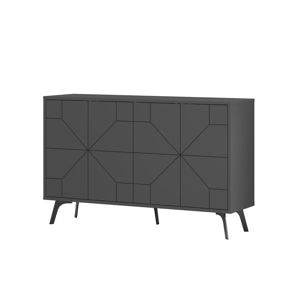 Anthracite sideboard with geometric door fronts and black tapered legs