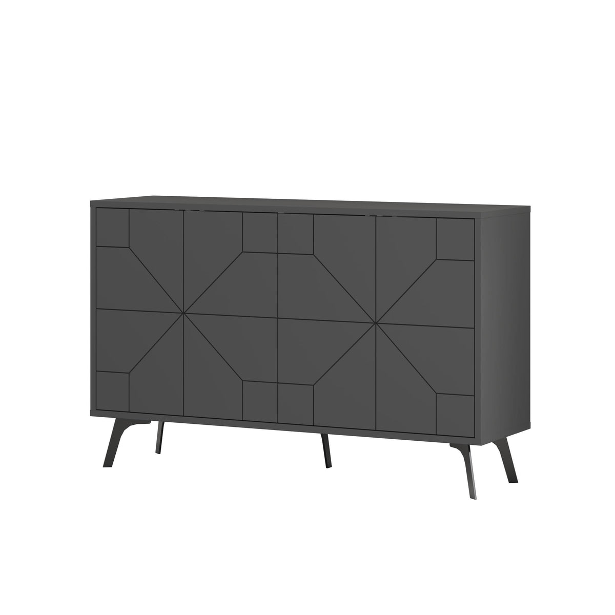 Anthracite sideboard with geometric door fronts and black tapered legs
