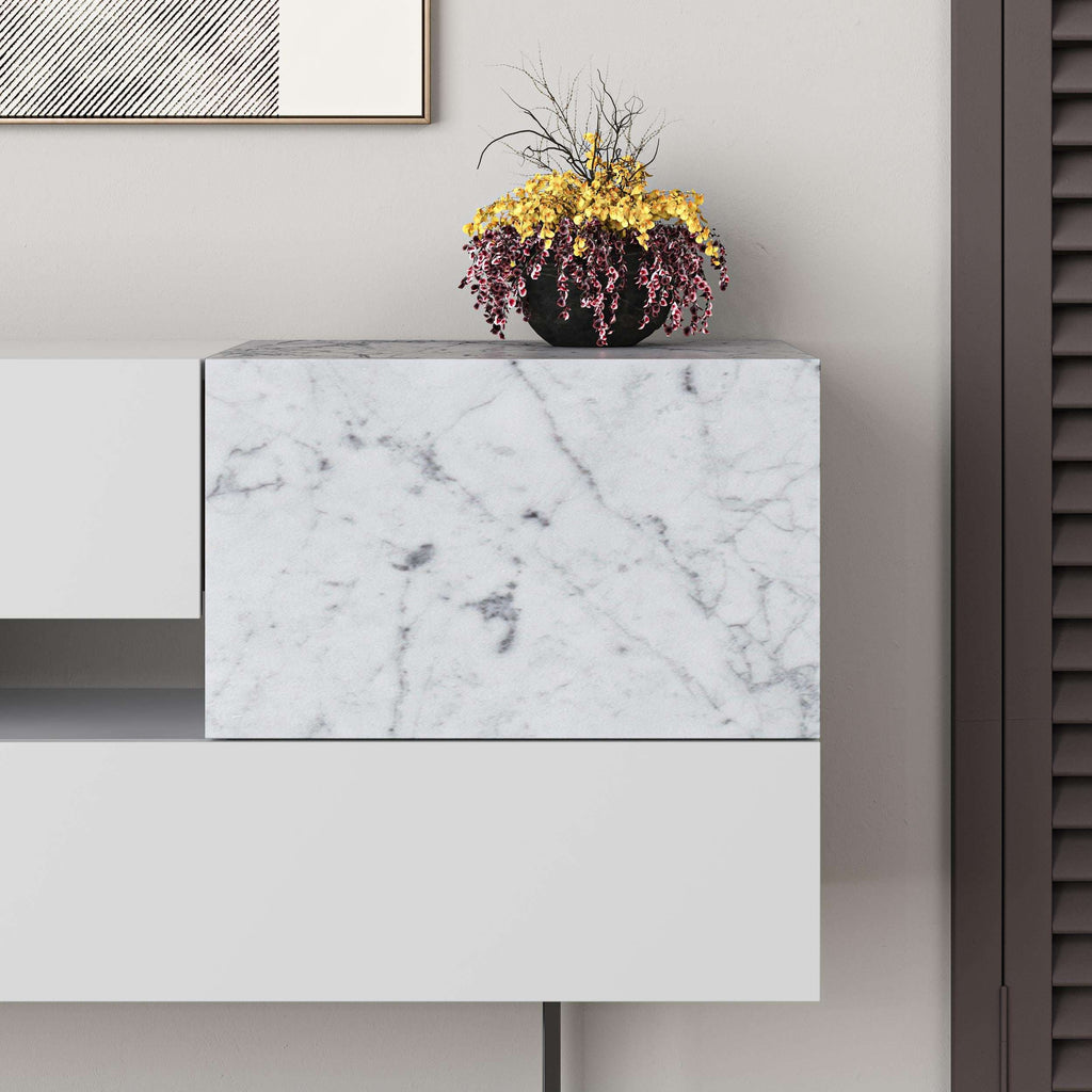 Carrara marble console sideboard top panel with gray veining