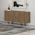 Dark oak 4-door sideboard cabinet with geometric diagonal panel doors