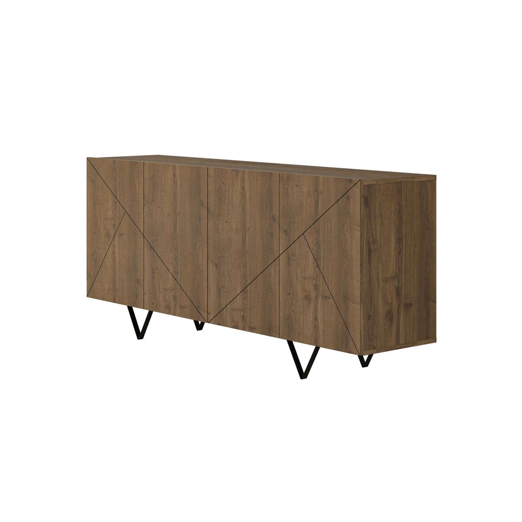 Dark oak 4-door sideboard cabinet on angled black legs