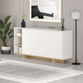 Modern console unit in white with open shelves and light oak interior shelves