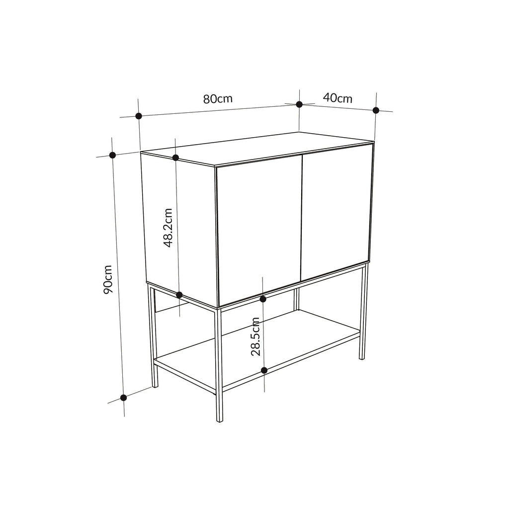 Console table dimensions diagram: 80cm wide, 90cm high, 40cm deep.