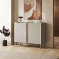 Natural oak and light gray 2-door sideboard with slim metal legs