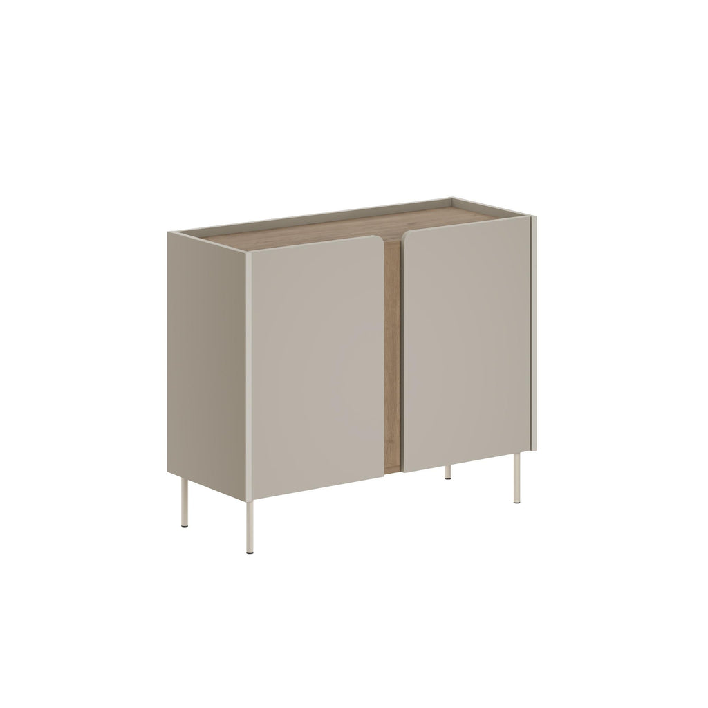 Light beige 2-door sideboard with flat panels and metal legs