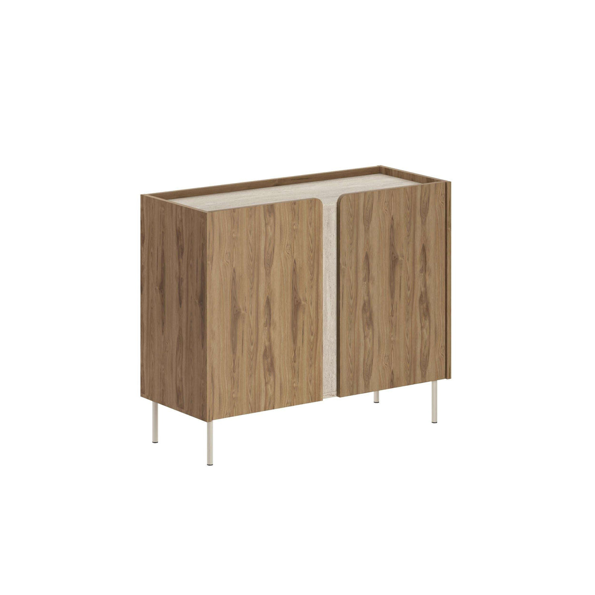 Warm wood 2-door sideboard with hinged doors and metal legs
