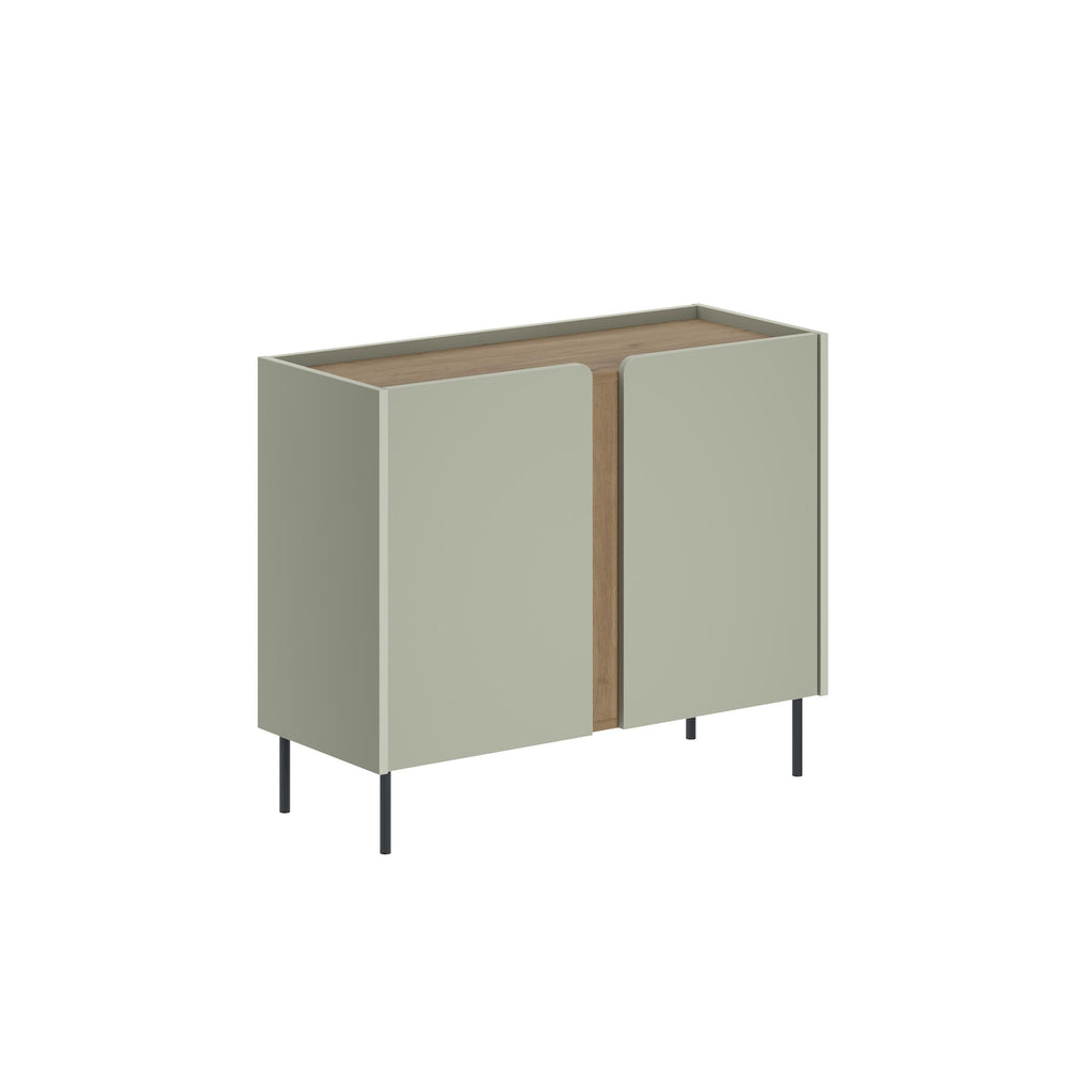 Soft sage green 2-door sideboard with flat panels and metal legs