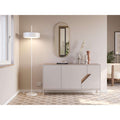 Modern sideboard with two cabinet doors and open shelf, natural oak and light panel