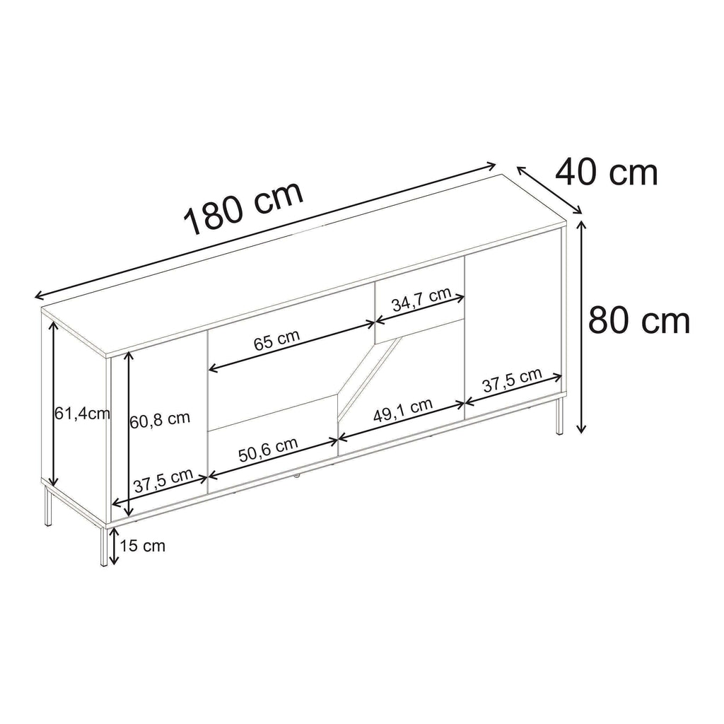 Sideboard dimensions: 180cm W, 80cm H, 40cm D
