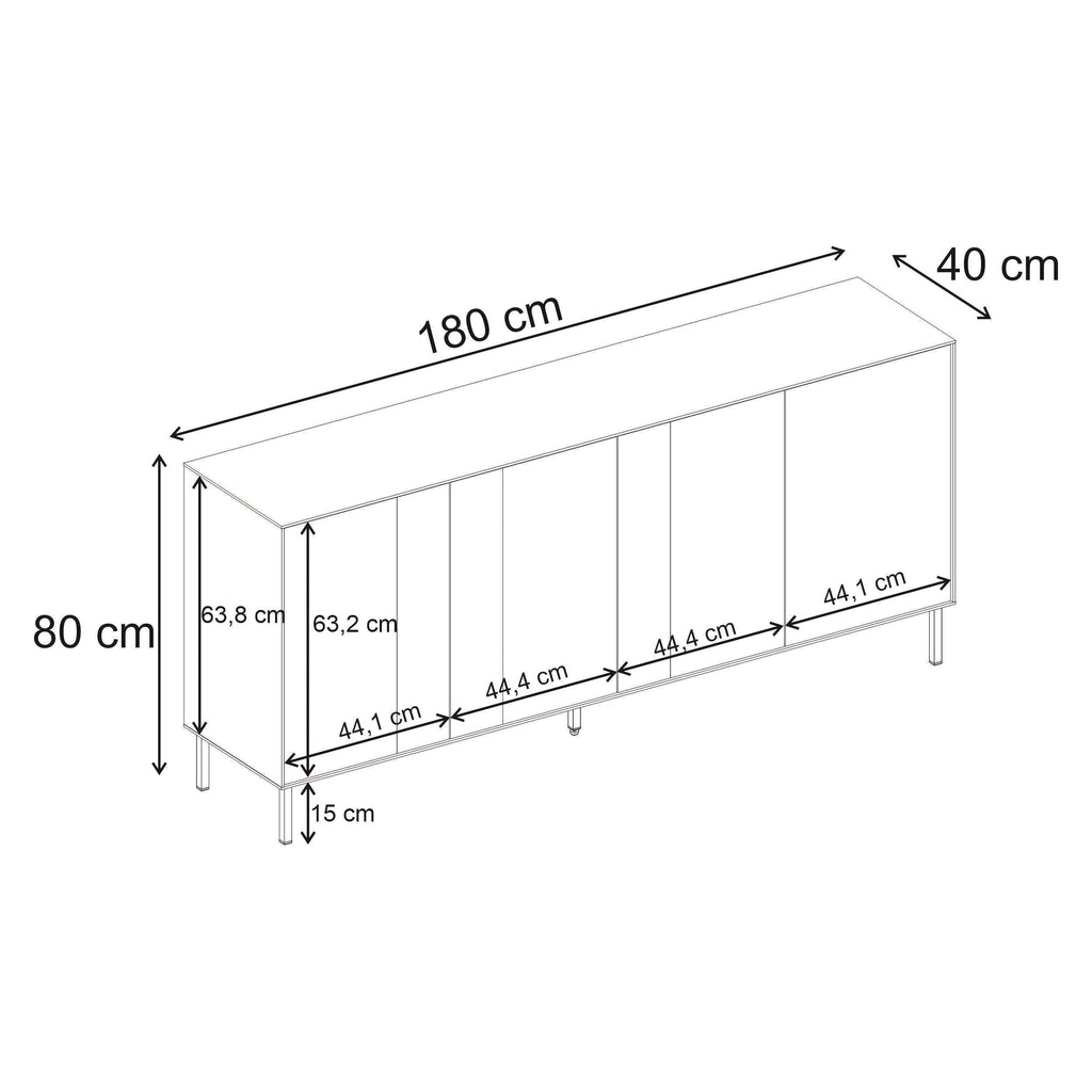 Sideboard dimensions diagram showing 180 cm length and 80 cm height