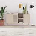 Sonomo oak sideboard with open shelves and three doors, featuring a perforated grille panel