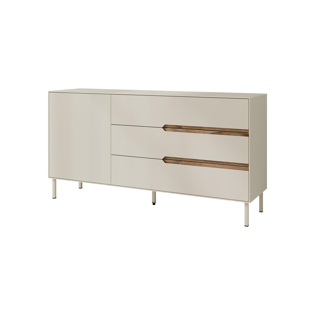 Sandstone sideboard with deep oud bar handles and slim legs, 2 drawers