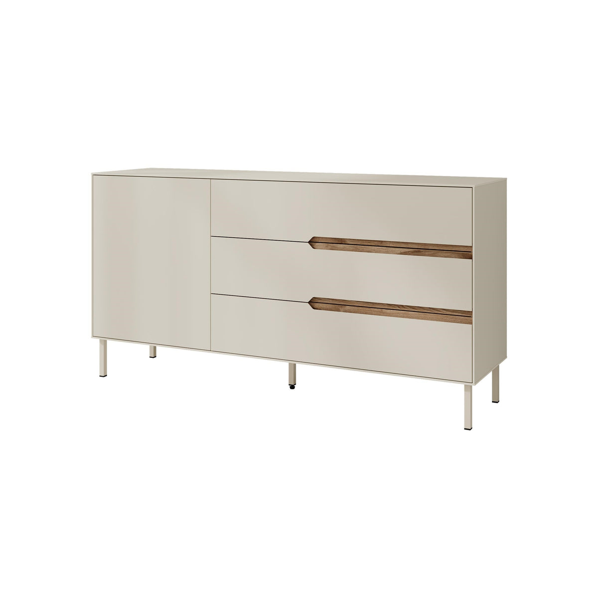 Sandstone sideboard with deep oud bar handles and slim legs, 2 drawers