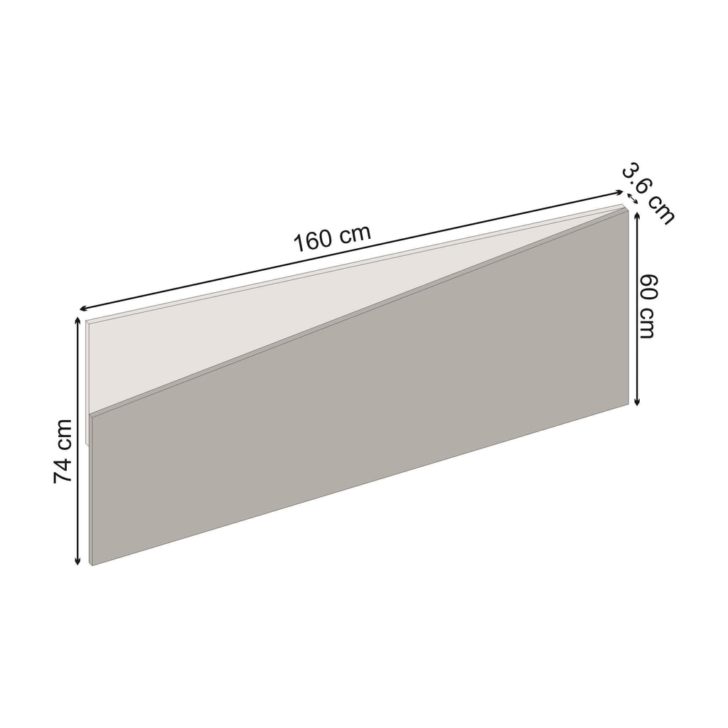 Wall-mounted headboard dimensions: 160 cm wide, 74 cm high, 60 cm depth