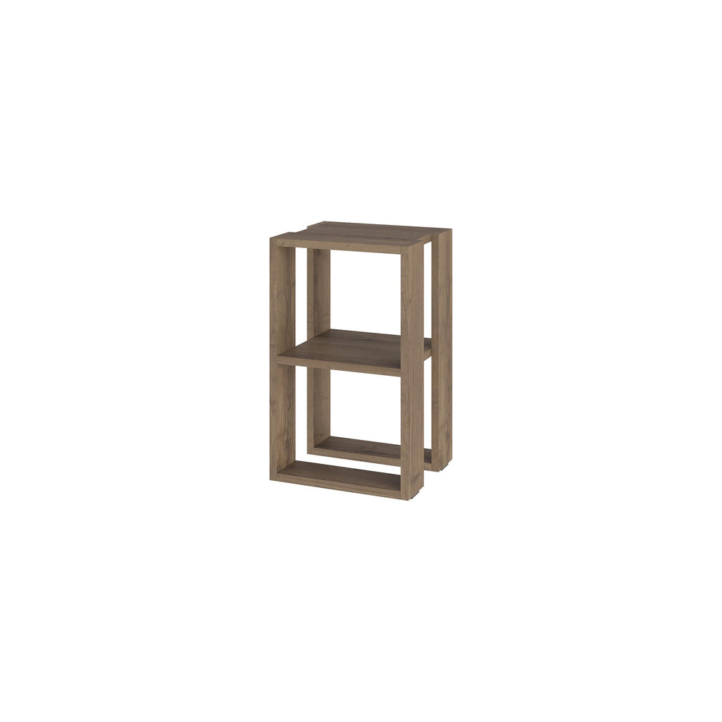 Light wood modern side table with two open shelves, rectangular frame