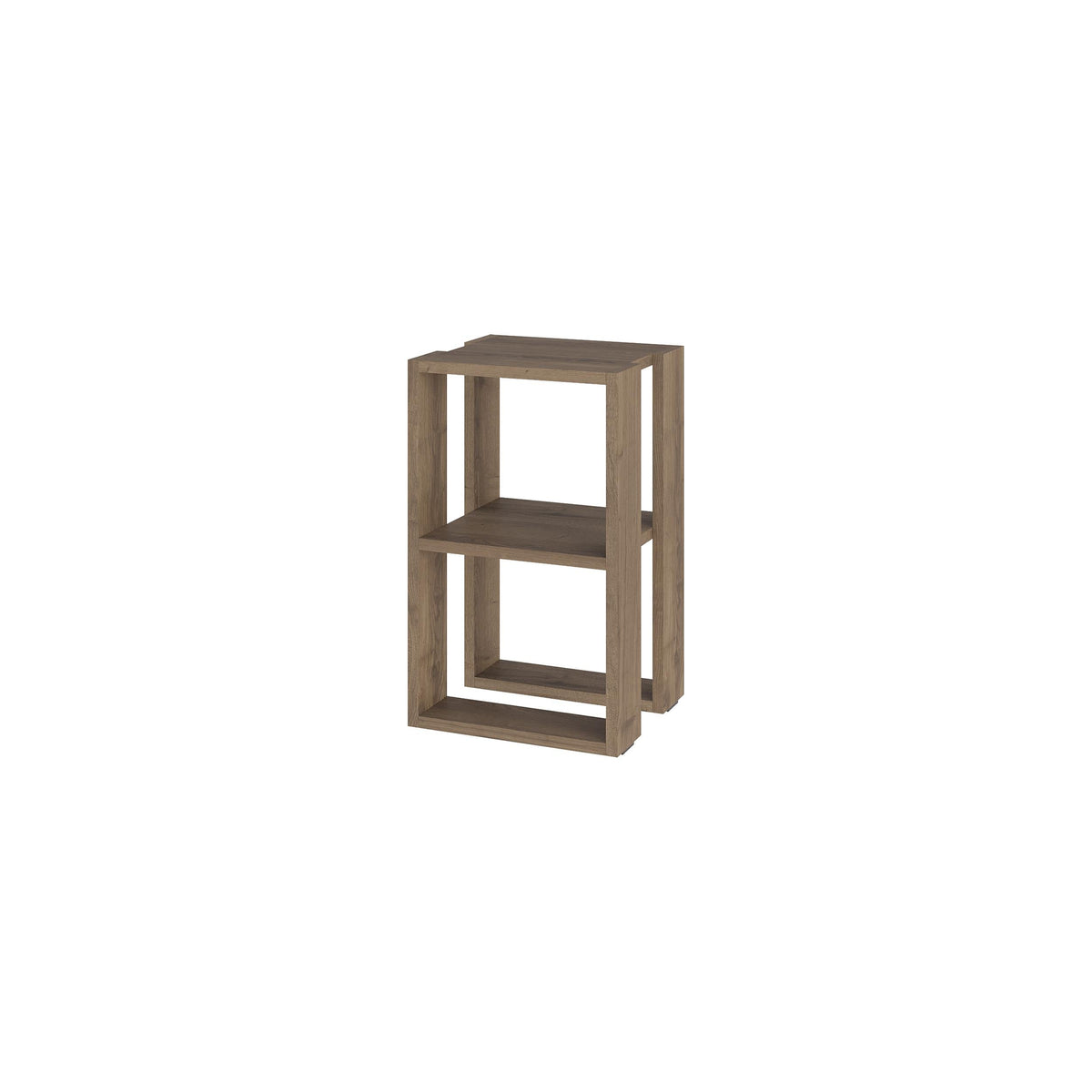 Light wood modern side table with two open shelves, rectangular frame