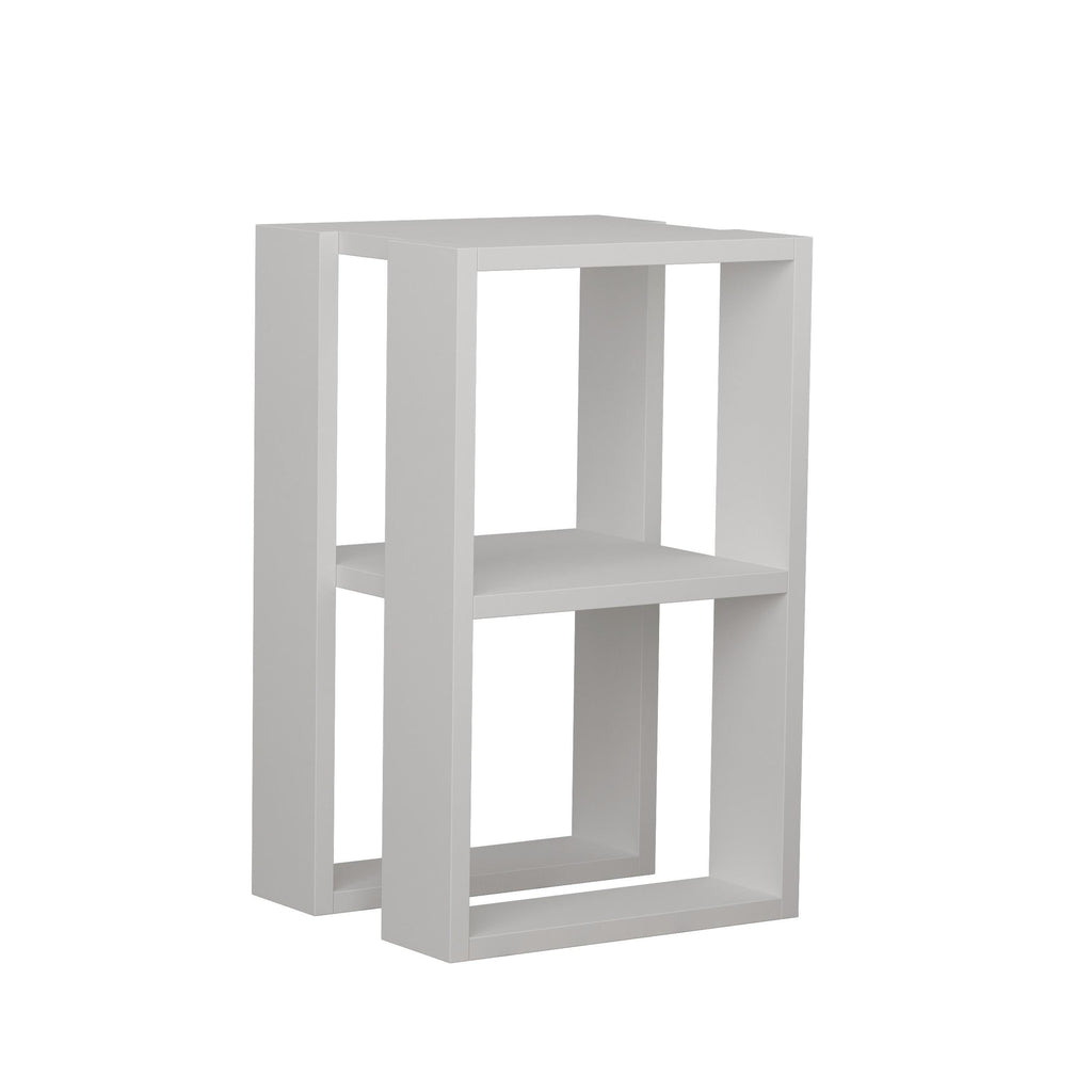 White modern bedside table with open cubby shelves