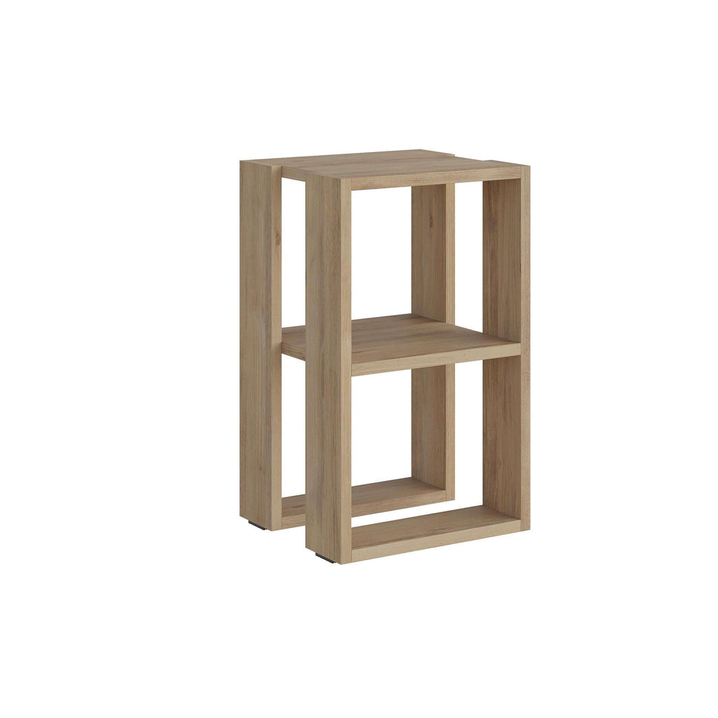 Oak modern bedside table with open cubby shelves