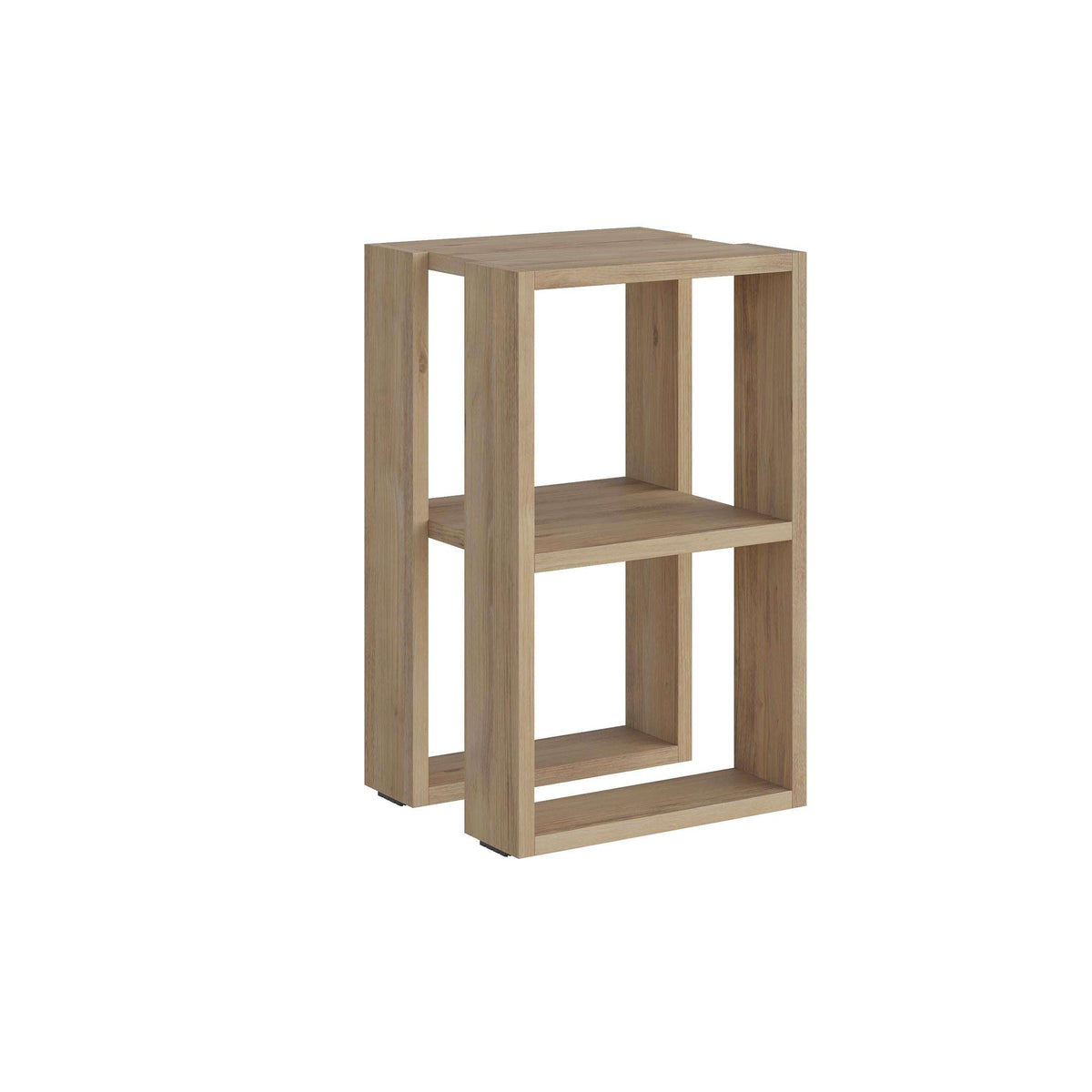 Oak modern bedside table with open cubby shelves